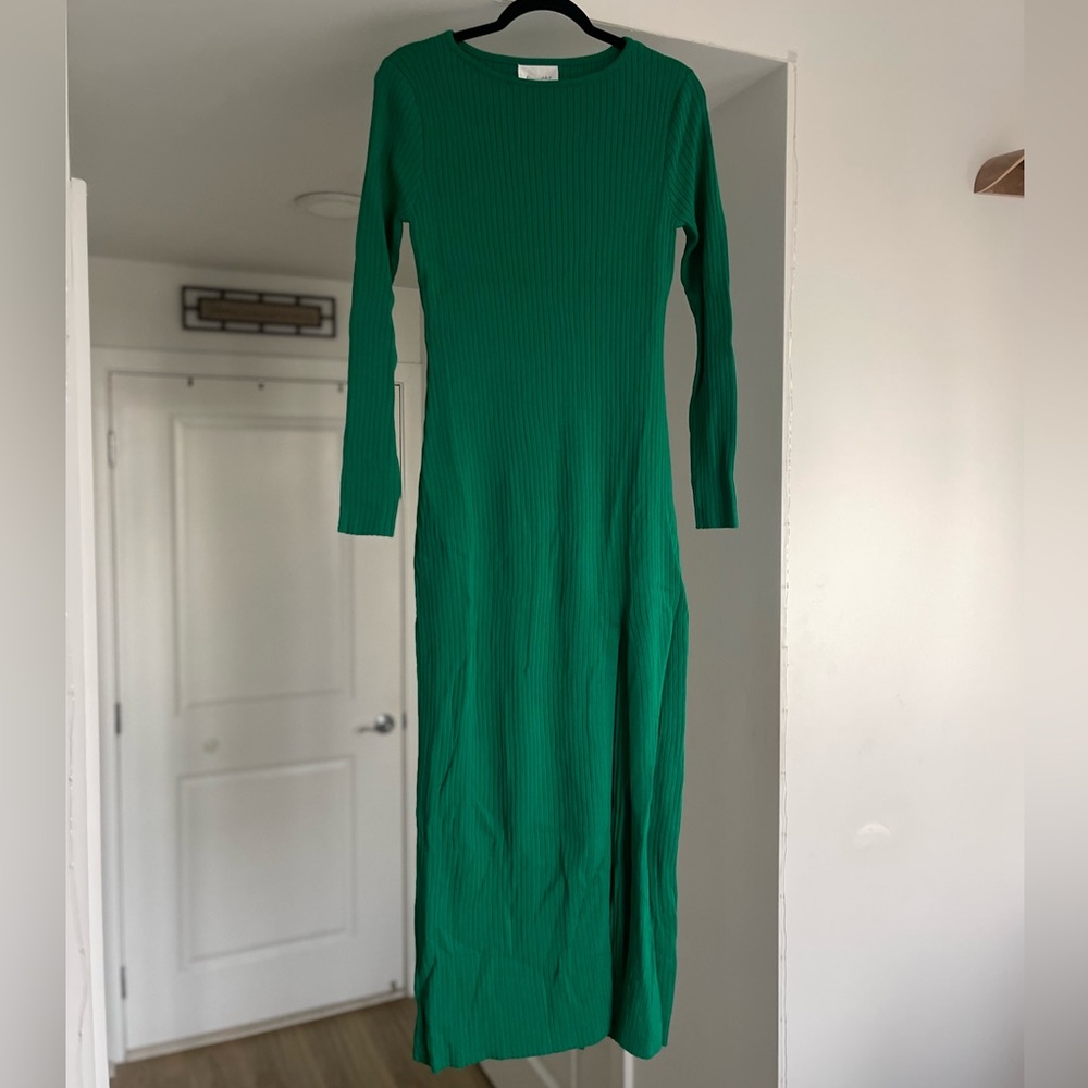 Line & Dot Jules Ribbed Long Sleeve Dress in Green size M